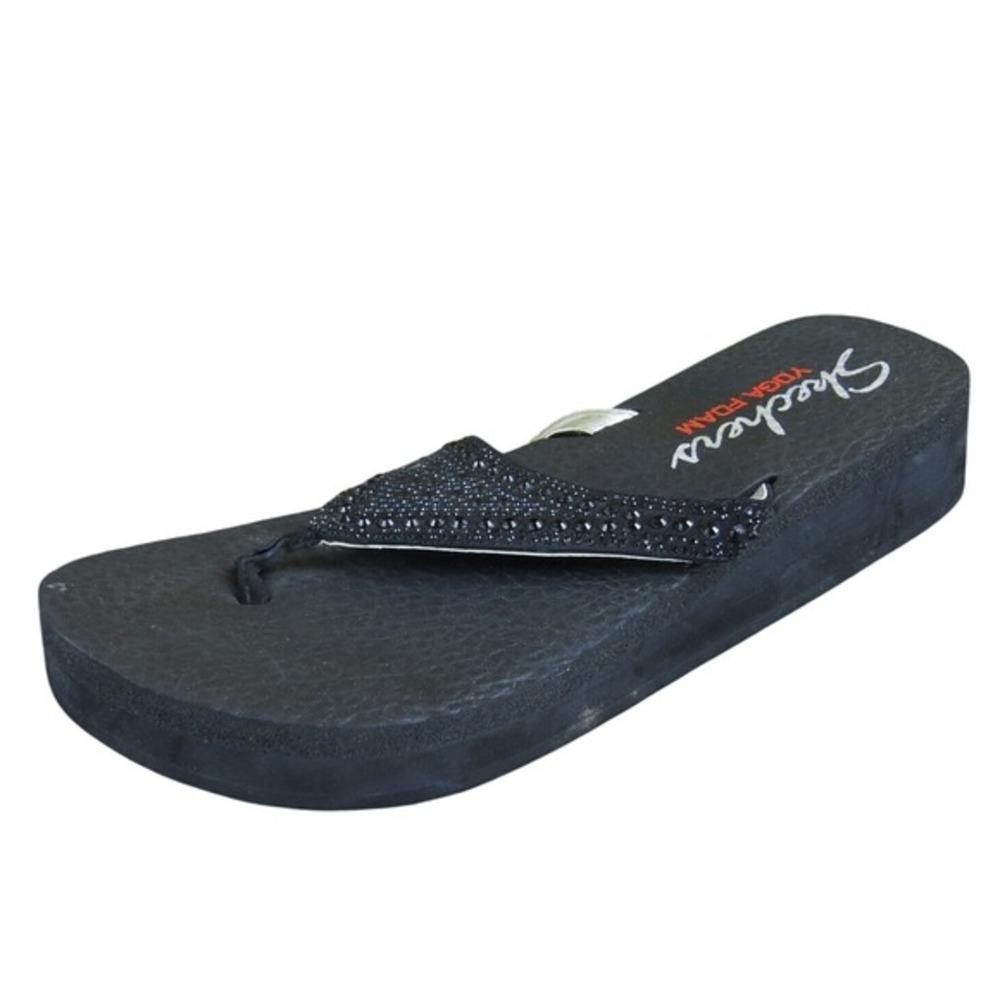 Skechers Women Yoga Foam Rhinestone Flip Flop Black Synthetic Sz 10 Medium Used